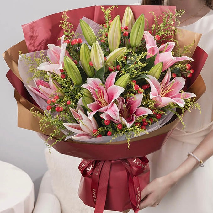 Red Berry Lily Bouquet