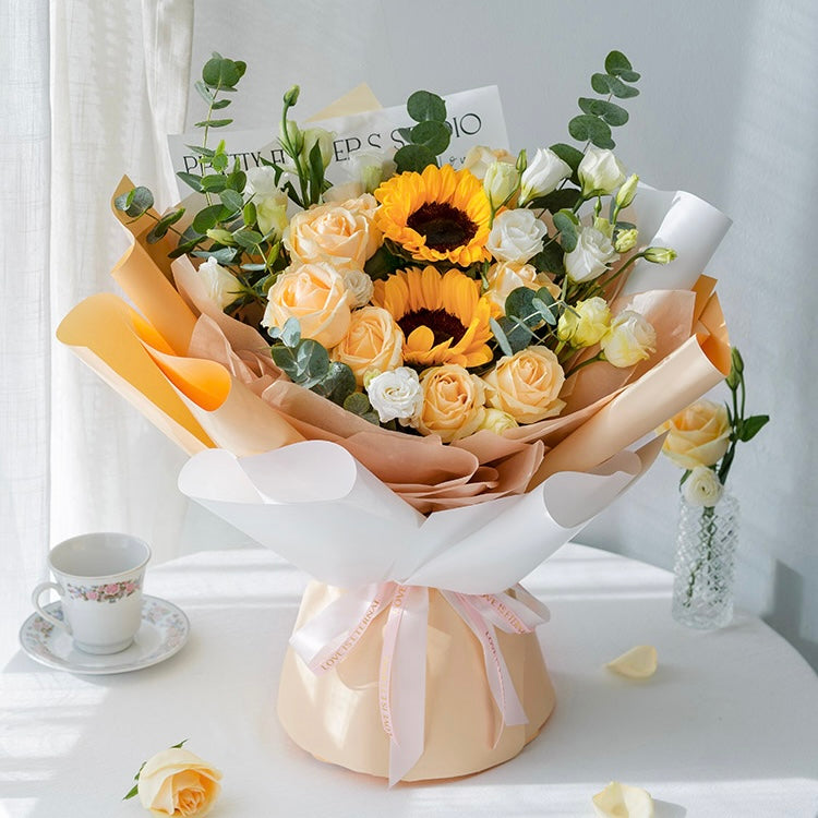 Champagne Rose Sunflower Bouquet 2