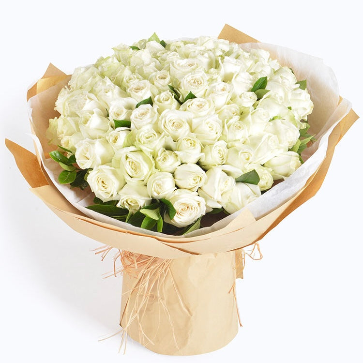 99 White Rose Bouquet