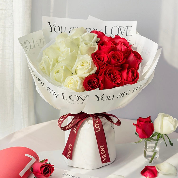 White Red Rose Bouquet