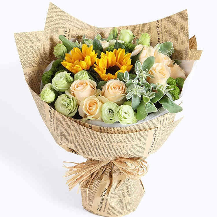 Champagne Rose Sunflower Bouquet