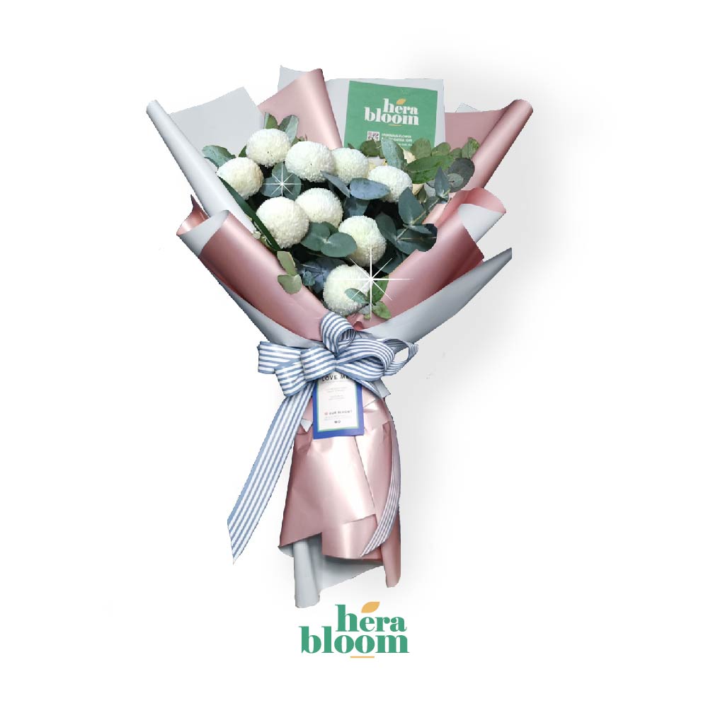 White Ping Pong Bouquet - Hera Bloom