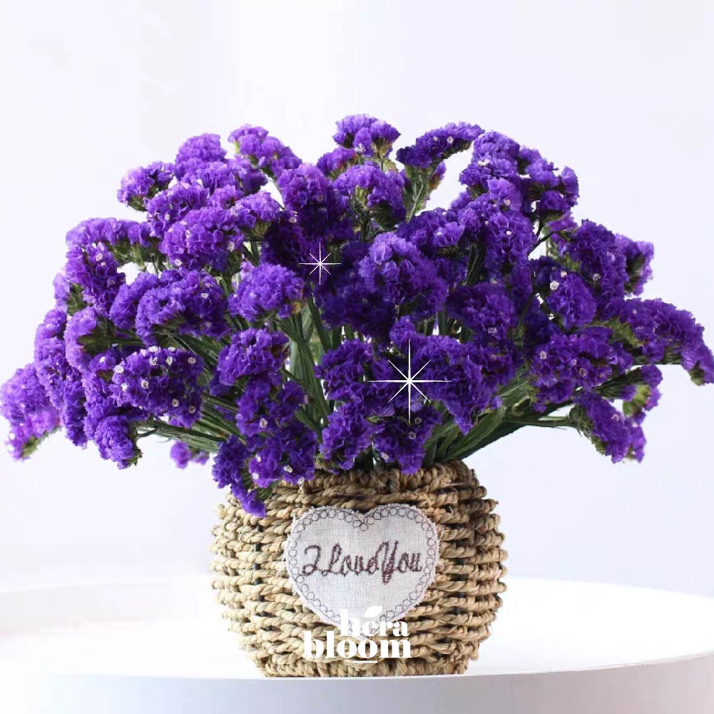 Dried Purple Statice in Basket - Hera Bloom